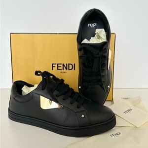 VERY RARE! New Fendi monster black gold women sneakers 39